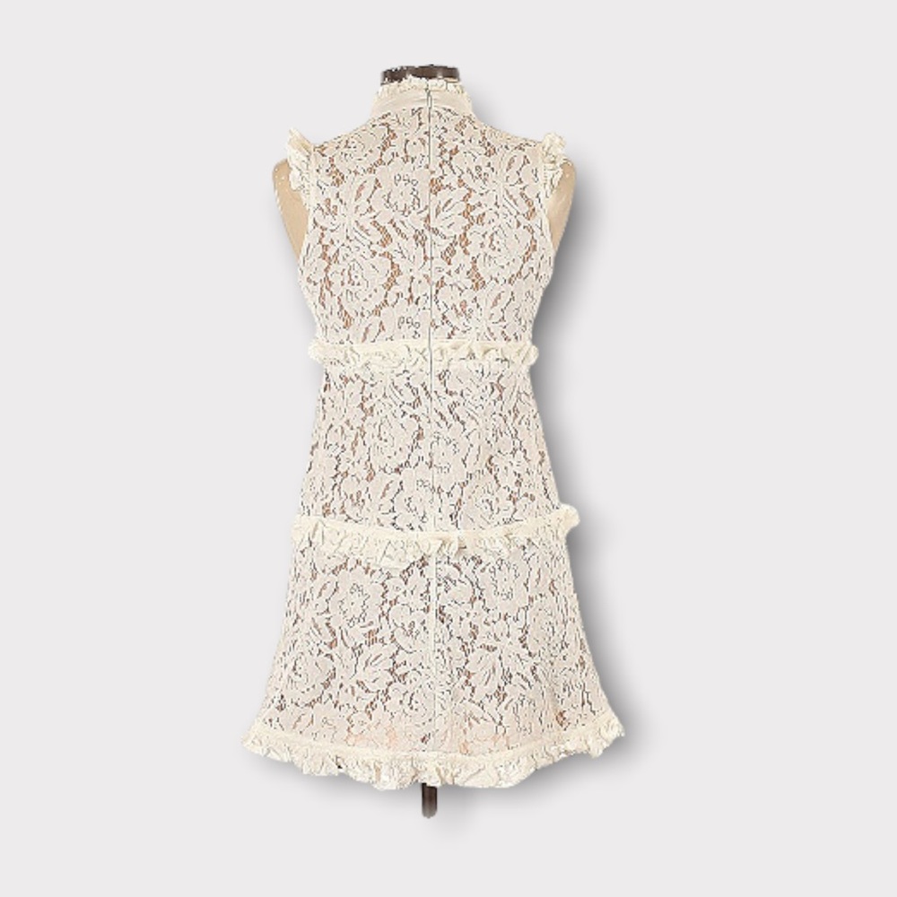 Space 46 The Penny Ruffle High Neck Lace Dress White and Nude Sz M - Picture 4 of 11